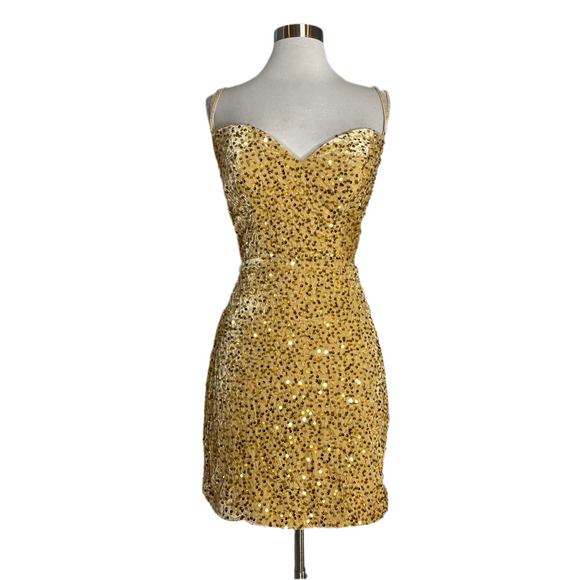 BOUTIQUE Short Sequin Cocktail Dress Gold Size 12