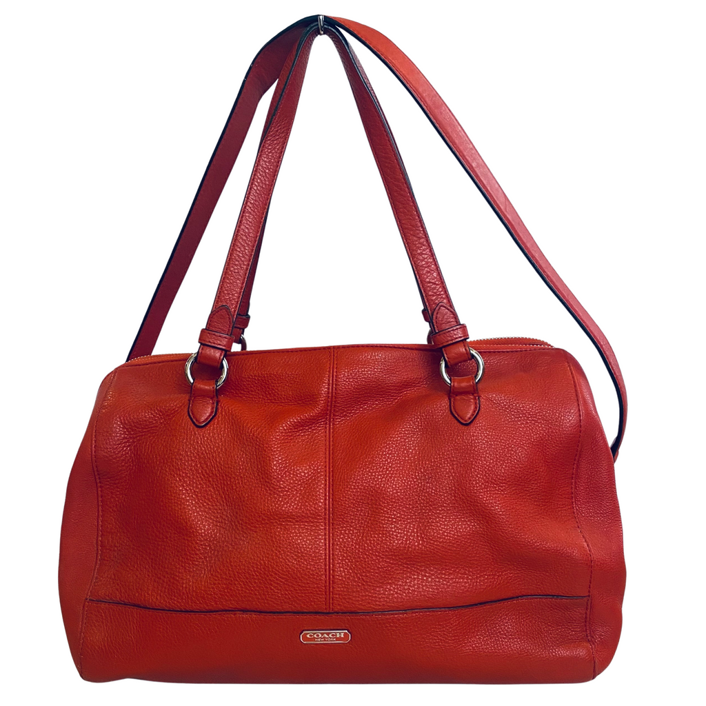 COACH #D1473-F31324 Red Leather Katheryn Triple Zipper Satchel Handbag