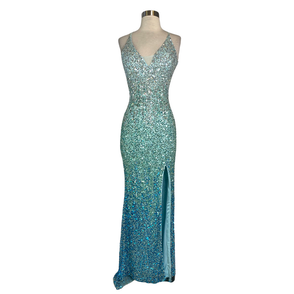PRIMAVERA Long Gown Aqua Ombre Size 2