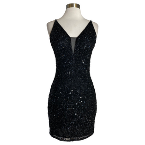PRIMAVERA Style 3572 Short Sequin Cocktail Dress Black Size 6