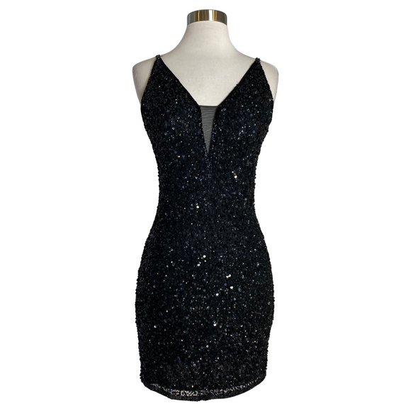 PRIMAVERA Style 3572 Short Sequin Cocktail Dress Black Size 6
