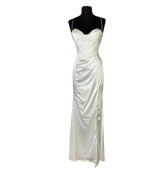 CINDERELLA DIVINE #7483 White Long Satin Gown NWT Size 2