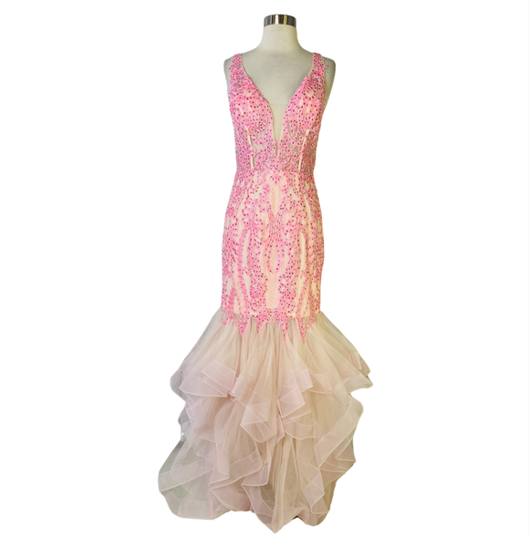 RACHEL ALLAN Style #6465 Long Mermaid Gown Baby Pink Size 6 NWT