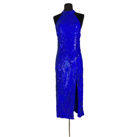 ZARA Midi/Long Cocktail Dress Blue Sequin Size Medium NWT