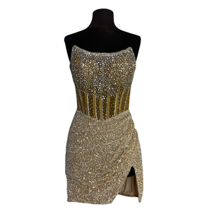 ASHLEY LAUREN STYLE 4564 Short Cocktail Dress Nude Size 2