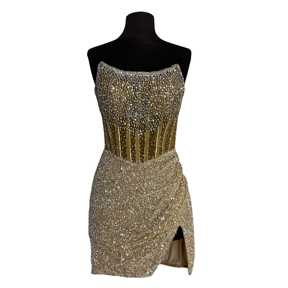 ASHLEY LAUREN STYLE 4564 Short Cocktail Dress Nude Size 2