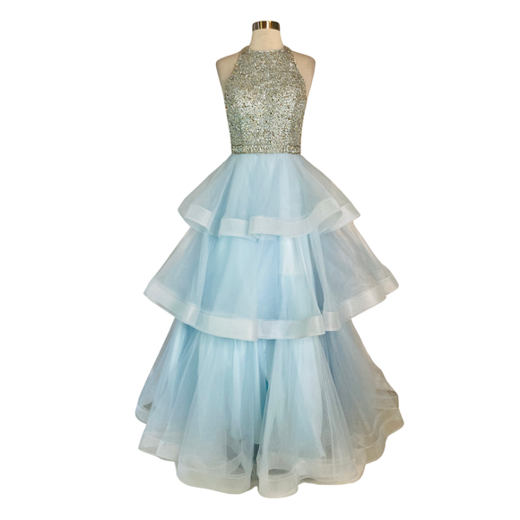 JOVANI Style #00461 Light Blue Tiered Gown Size 6