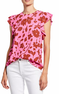 KATE SPADE Pink Floral Flutter Sleeve Blouse Top Size M