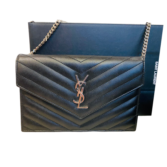 Saint Laurent
Monogramme Calfskin
Leather Wallet on a Chain Handbag Black NWB
