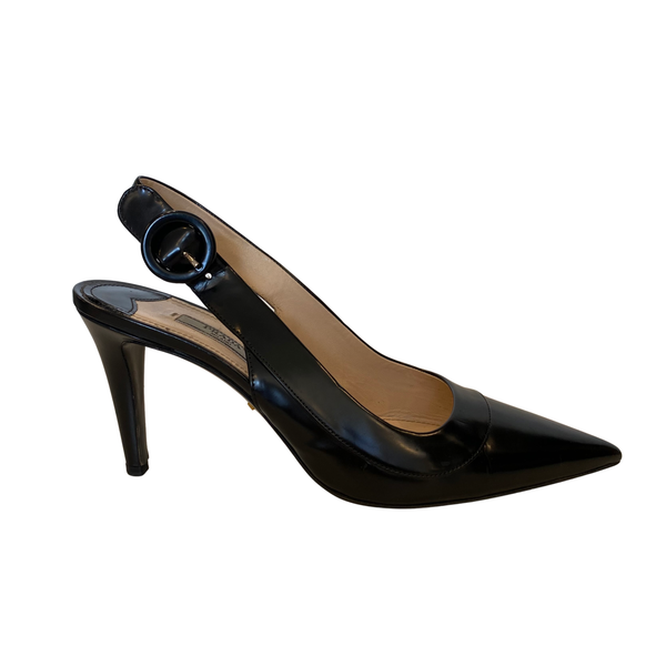 PRADA ブラック ストラップミュール 38 1/2 Prada - Black Padded Winter Lined Mule | Mitchell Stores