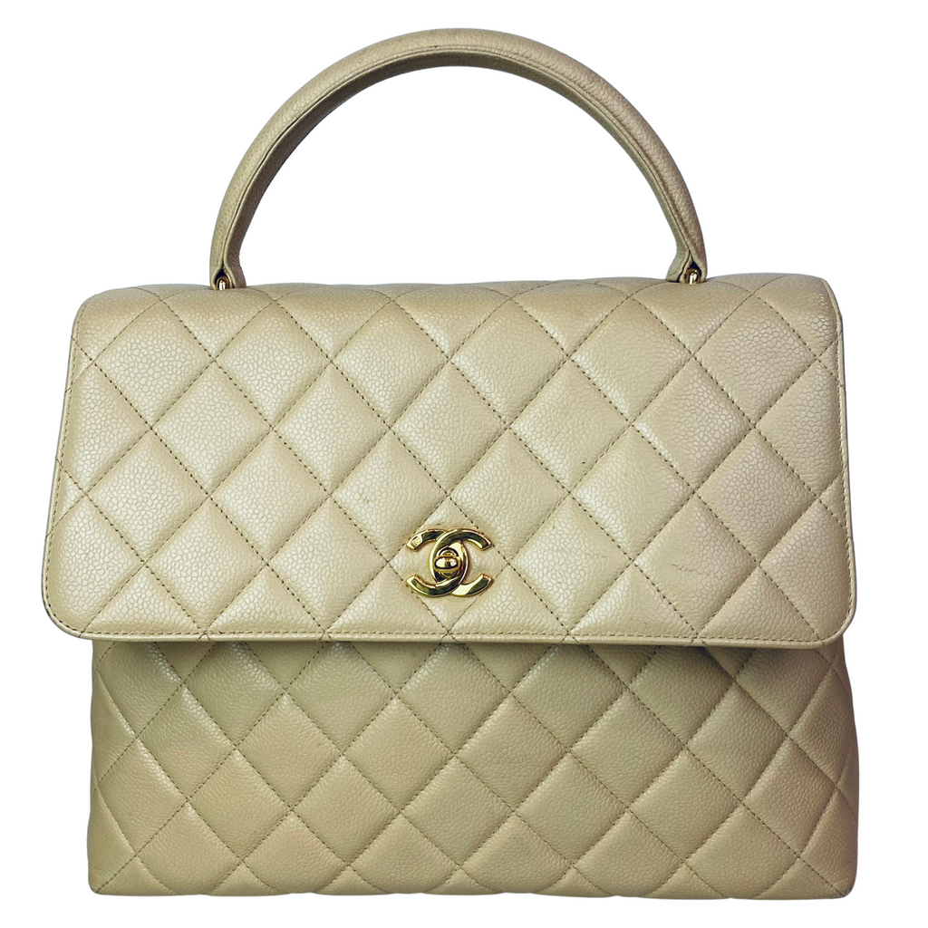 CHANEL “Kelly Bag” Top Handle Satchel Hand Bag Beige