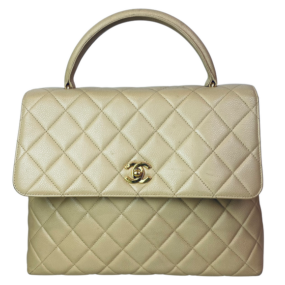 CHANEL “Kelly Bag” Top Handle Satchel Hand Bag Beige