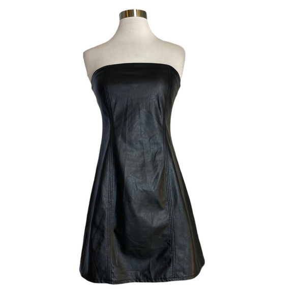 DIVIDED Short Strapless Faux Leather Cocktail Dress Black Size Small
