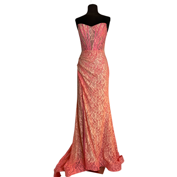 BOUTIQUE Long Coral Corset Gown Size 8 NWOT
