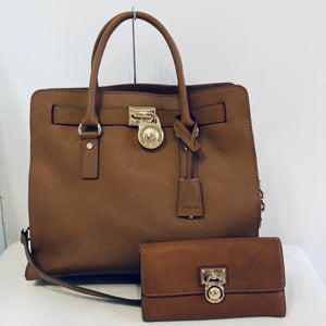 MICHAEL KORS Hamilton Luggage Large Leather Satchel Handbag W/Matching Wallet 30S7GHMS7L