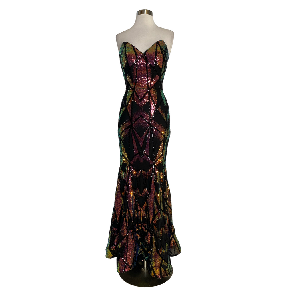 JOVANI Long Black Irradescent Sequin Size 4 #05110