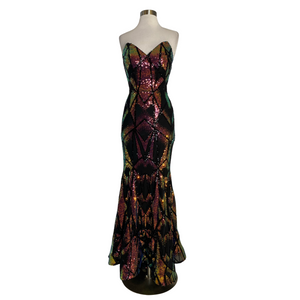 JOVANI Long Black Irradescent Sequin Size 4 #05110