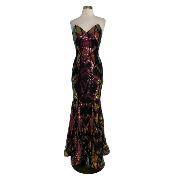 JOVANI Long Black Irradescent Sequin Size 4 #05110