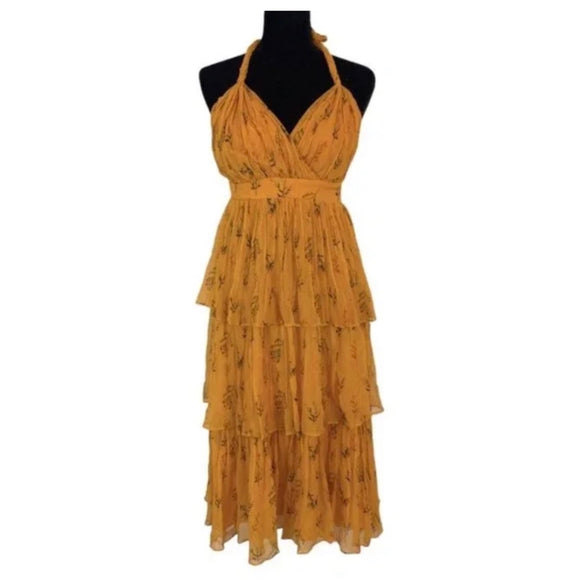 ANTHROPOLOGIE Guapa Pamela yellow tiered halter smocked Size 6