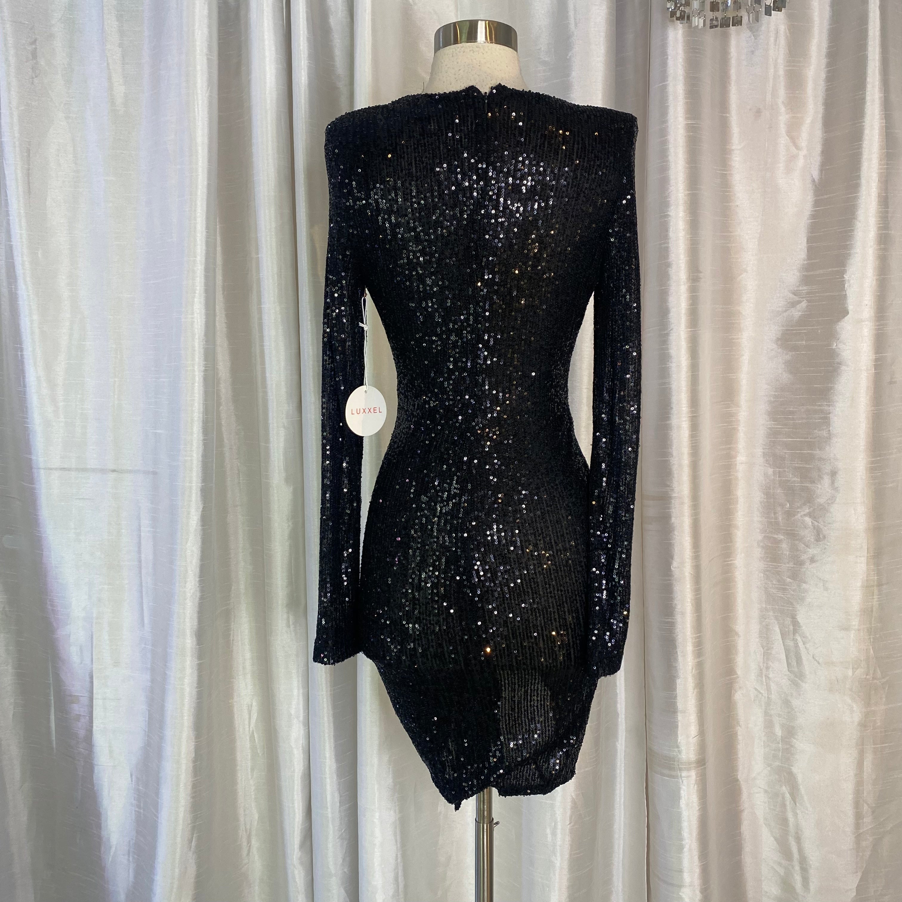 LUXXEL Short Sequin Cocktail Dress Black Size Medium NWT  Style Exchange  Boutique PGH