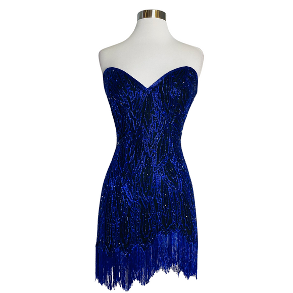 SHERRI HILL Style 55946 Beaded Cocktail Dress Black/ Royal Blue Size 0