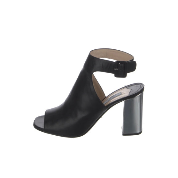 PRADA Open Toe Heels Black/Metallic Silver 38.5 Size 8