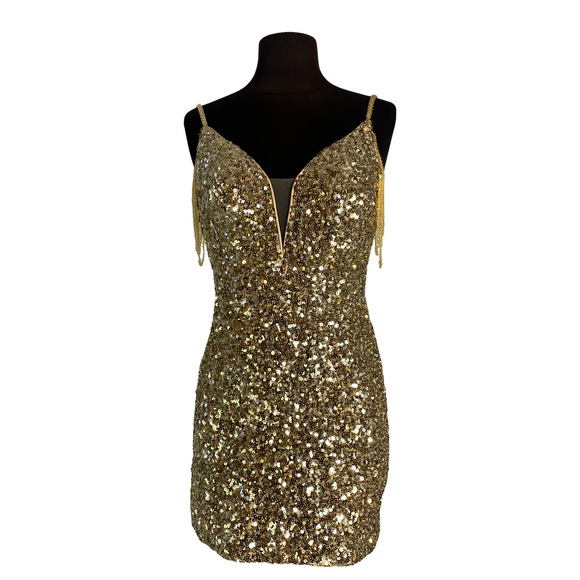 SOPHIA THOMAS Short Sequin Dress Gold Size 2