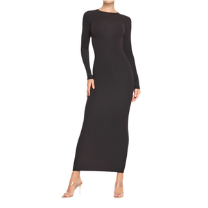 SKIMS Fits Everybody Crew Neck Long Sleeve Dress Onyx Size Medium