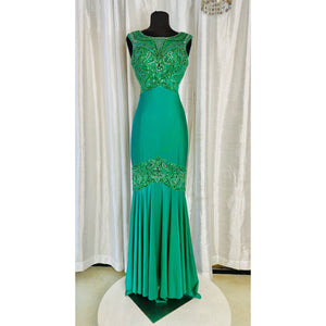 ALYCE PARIS Emerald Green Backless Beaded Mermaid Dress Size 2