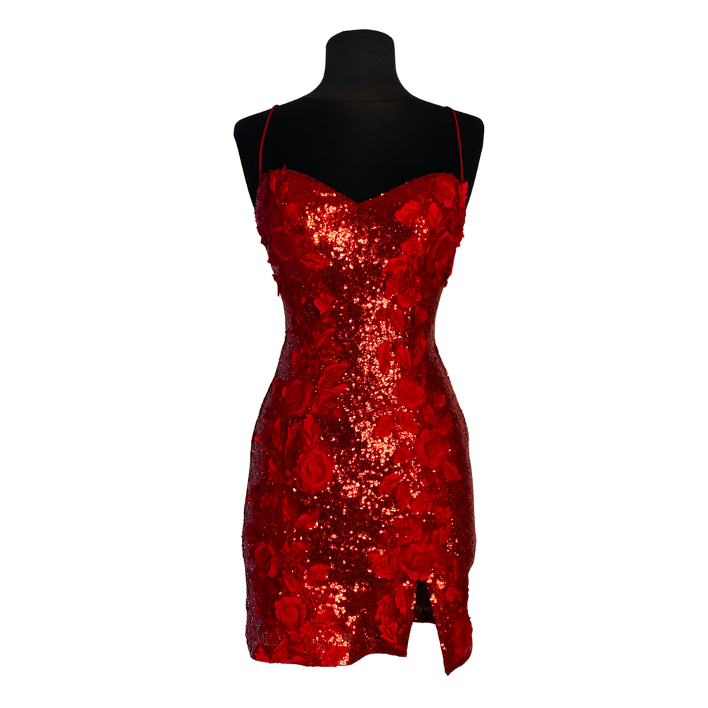 JOVANI Style #07667 Short Sequin Dress Red Size 0