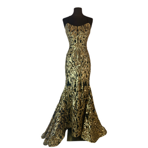 RACHEL ALLAN Long Sequin Gown Black/ Gold Size 2