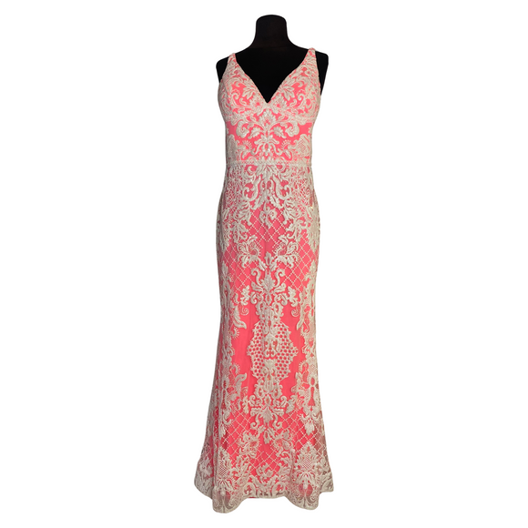 RACHEL ALLAN Style 70277 Long Gown Pink/White Size 14