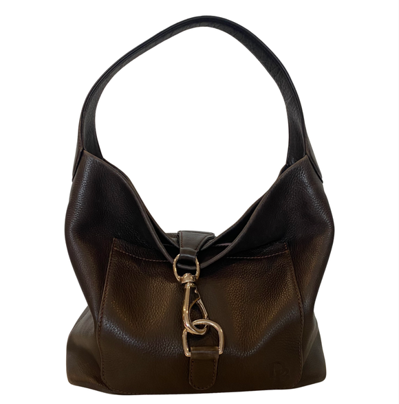 DOONEY & BOURKE Annalisa Pebble Leather Lock Sac Hobo Shoulder Bag Dark Brown