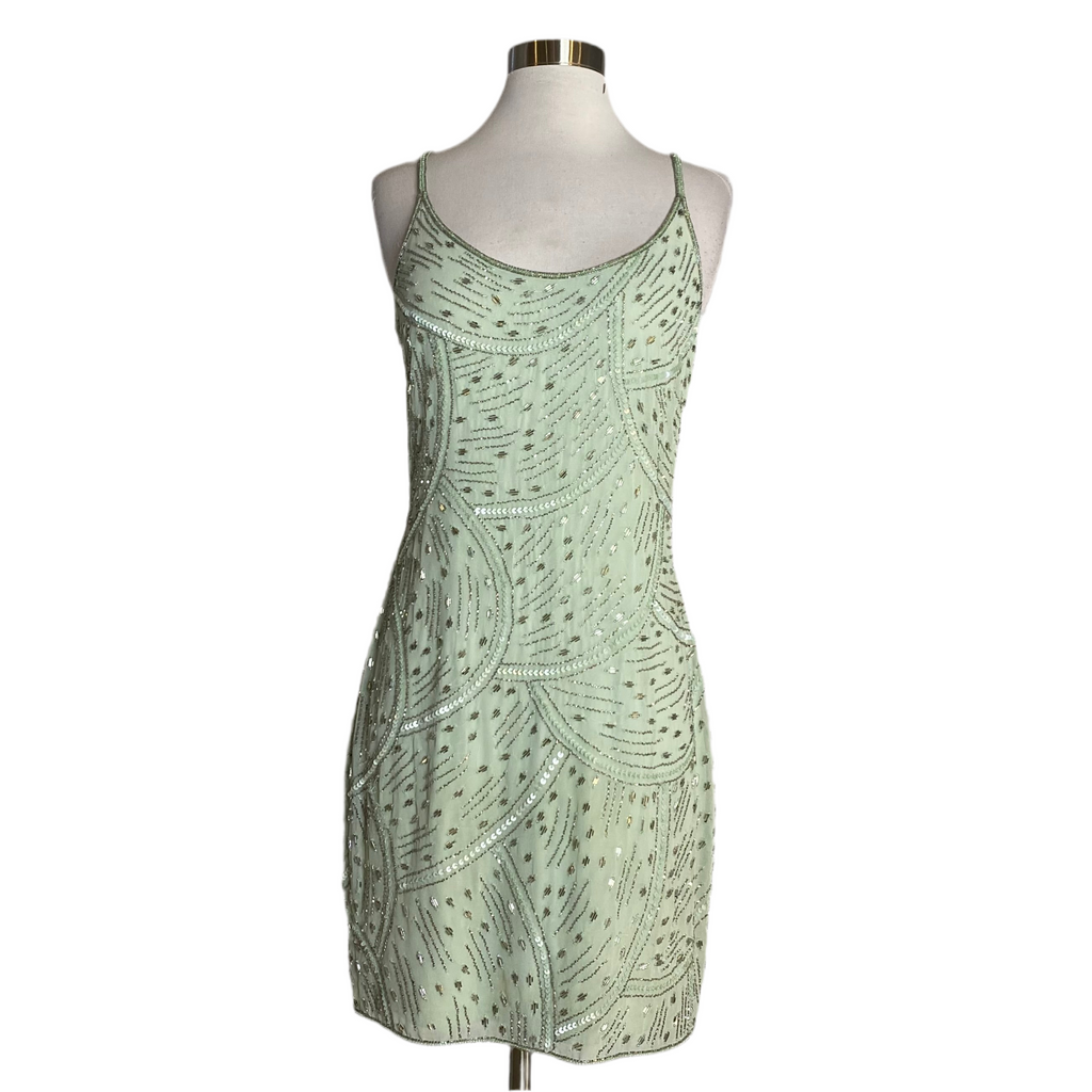 AIDAN MATTOX Beaded Cocktail Dress Sage Green Size 4 NWT