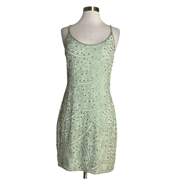 AIDAN MATTOX Beaded Cocktail Dress Sage Green Size 4 NWT