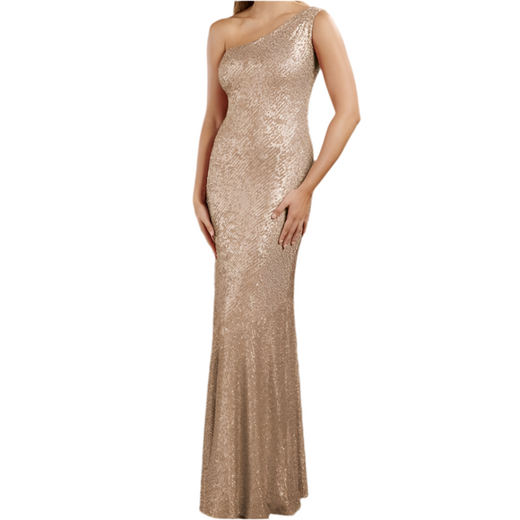 CHRISTINA WU Style 22204 Long Sequin Gown Rose Gold Size 12 NWT