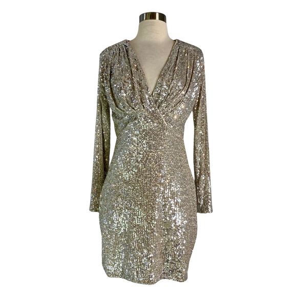 EXPRESS Short Sequin Dress Champagne Size Small