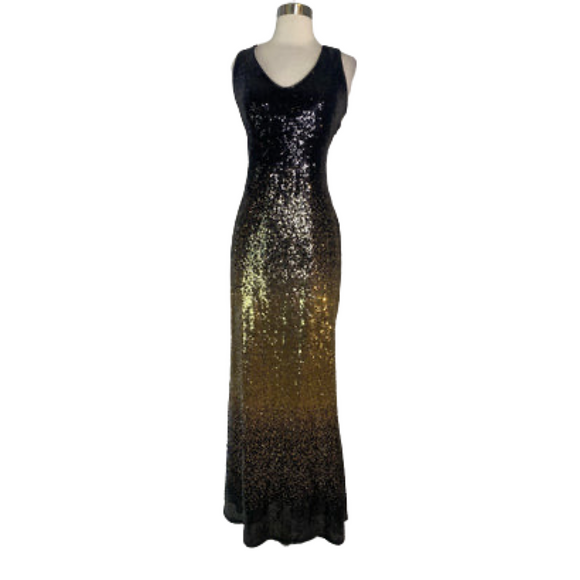 MARINA Long Sequin Black/Gold Ombre Size 10
