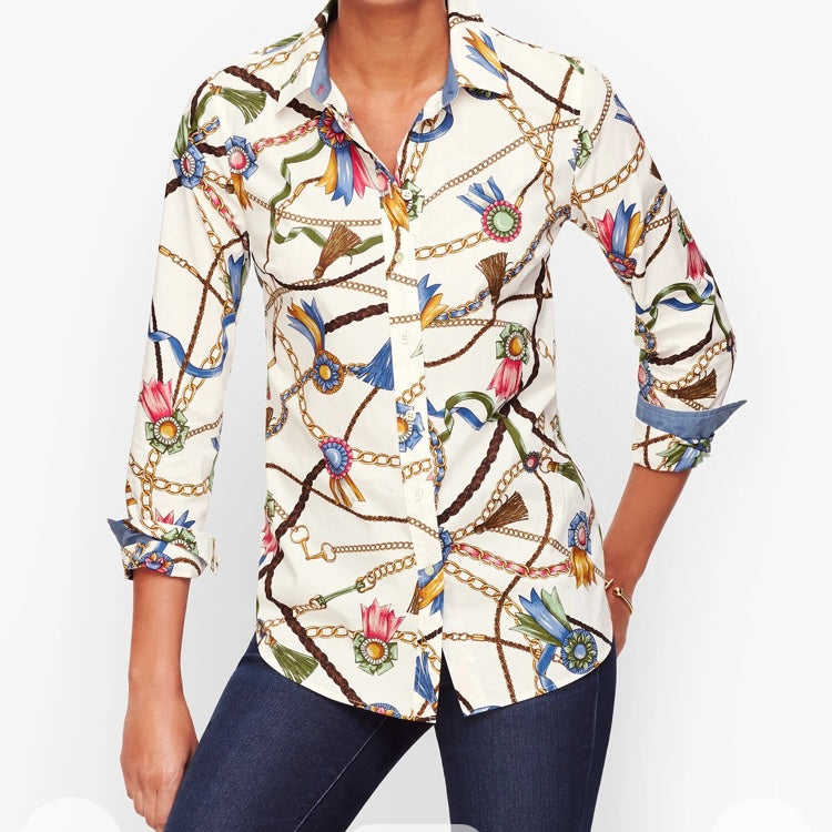 TALBOTS Classic Cotton Shirt Links & Ribbons Size 3X NWT