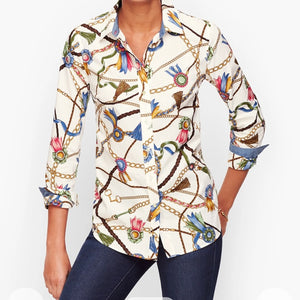 TALBOTS Classic Cotton Shirt Links & Ribbons Size 3X NWT