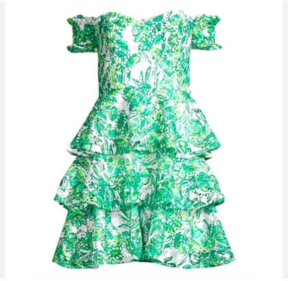 LILLY PULITZER Preppy Cicely Off The Shoulder Tiered Dress Size 8