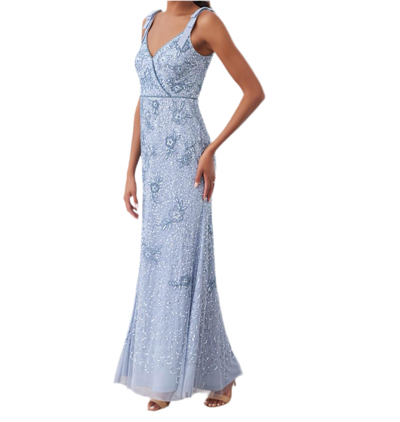 ADRIANNA PAPELL Style 40397 Long Gown Misty Blue Size 14 NWT