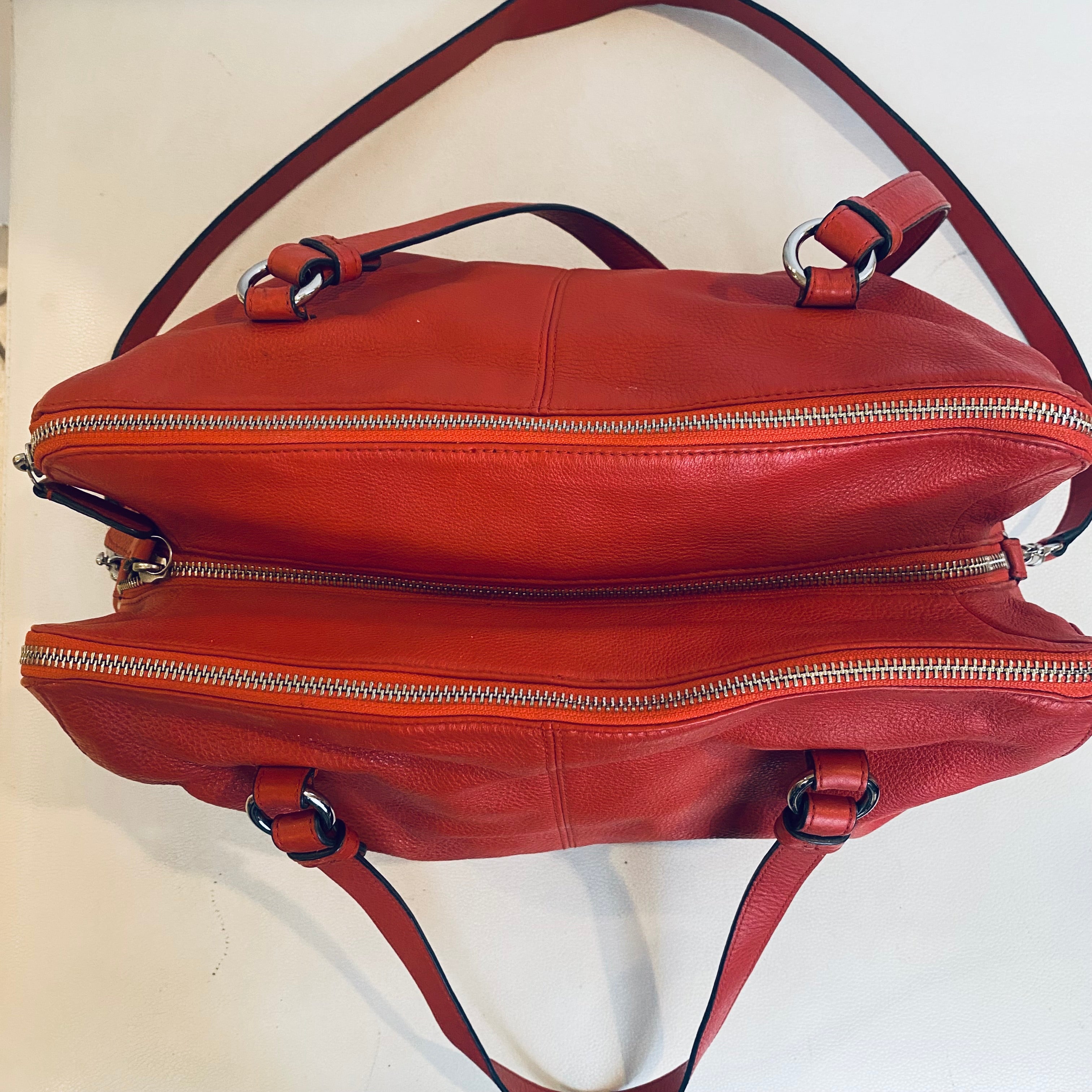 OLD COACH 3way バッグ COACH #D1473-F31324 Red Leather Katheryn Triple Zipper Satchel