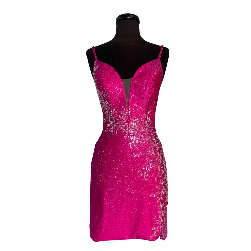 AMARRA Style 88025 Short Rhinestone Cocktail Dress Bright Pink Size 00