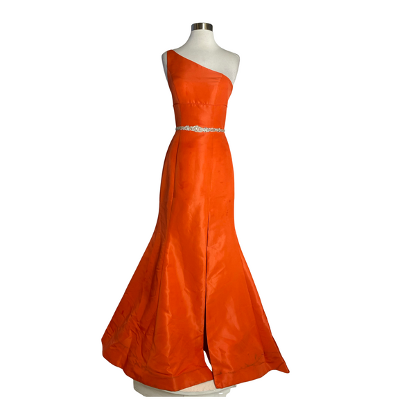 SHERRI HILL Long Satin Gown Orange Size 2