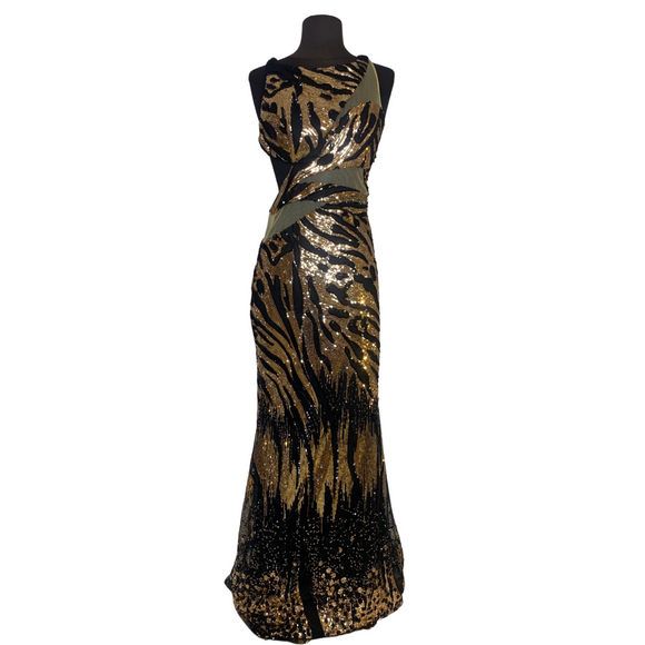 BOUTIQUE Long Sequin Gown Black/Gold Size 6