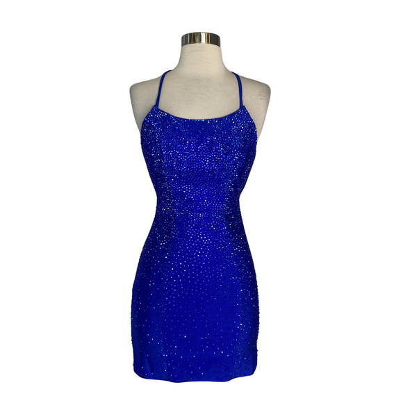 FAVIANA Style S10624 Short Rhinestone Gown Royal Blue Size 0