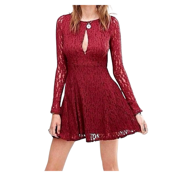 FREE PEOPLE  Fit & Flare Lace Dress Plumeria Berry  Size XS