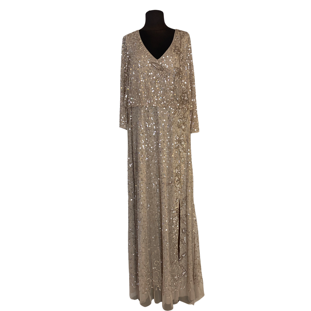 ADRIANNA PAPELL Style 40320 Long Gown Taupe Size 18 NWT