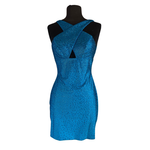 SHERRI HILL Style # 54406 Short Rhinestone Dress Peacock Size 4